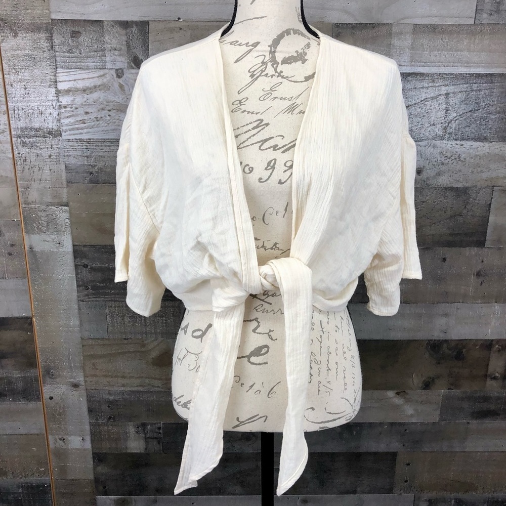 La Miel Bucket List Tie Front Top - Large - Ivory